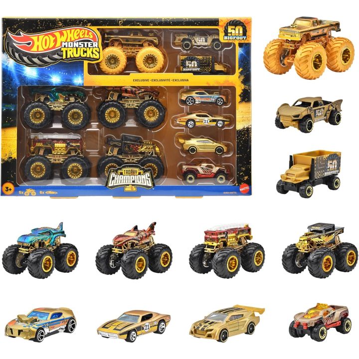 Hot Wheels Monster Trucks Bigfoot Trophy Champions Collection Set – 11 Vehicles